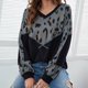 thumbnail image 4 of Moda mujer Casual suelta Leapard impreso Irregular empalme cuello redondo camisetas Tops Fridja FKASFK2458, 4 of 8