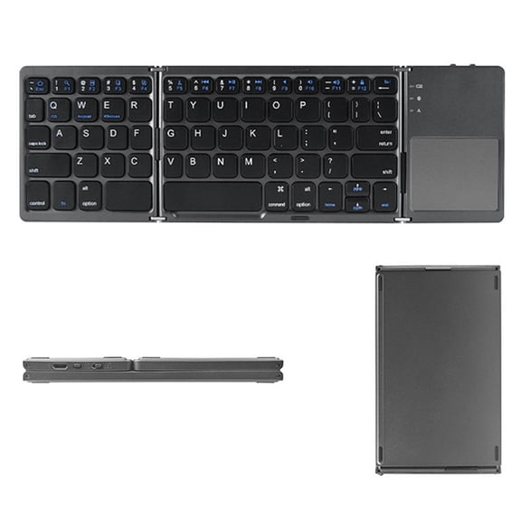 Kitgody Triple-Fold Bluetooth Keyboard with Touchpad, Portable & Silent Mini Keyboard for Windows, iOS Android, USB-C Rechargeable, Compact for Travel Laptop Tablet(Gray)