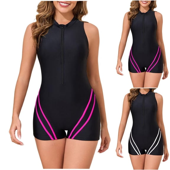 Bxsruta Women's One Piece Swimsuit Zip Front Tummy Control Slimming Monokini Surfing Jumpsuit Bathing Suit