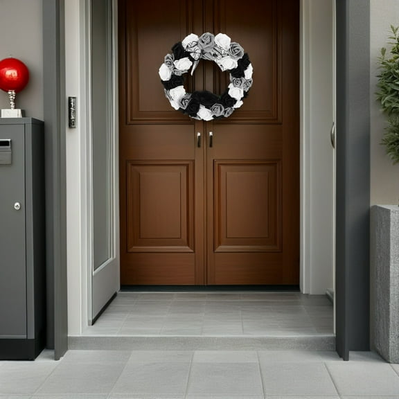 WRITWAA Black Wreath For Front Door Artificial Polyester Set With Style Design