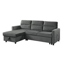 Ivy Dark Gray Velvet Reversible Sleeper Sectional Sofa with Storage Chaise and Side Pocket