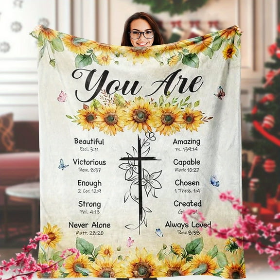 Inspirational Christian Throw Blanket for Women Soft Flannel Tear-Resistant All-Season Comfort with Vintage Print Design