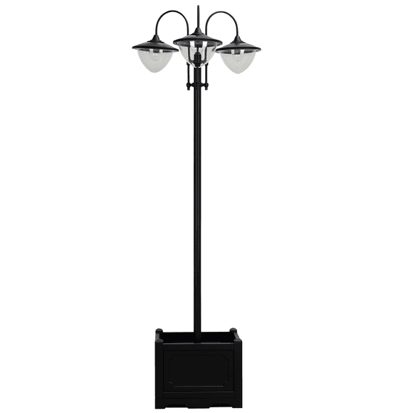 Black 3-Head LED Solar Post Light with Planter - Outdoor Patio Garden Lamp, 74.5" Height, IP44 Waterproof, Energy-Saving Solar Lighting for Yard & Entryway