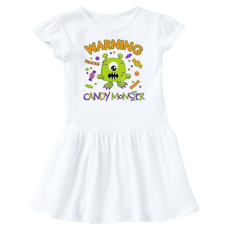 

Inktastic Warning Candy Monster with Candy and Cute Green Monster Gift Baby Girl Dress
