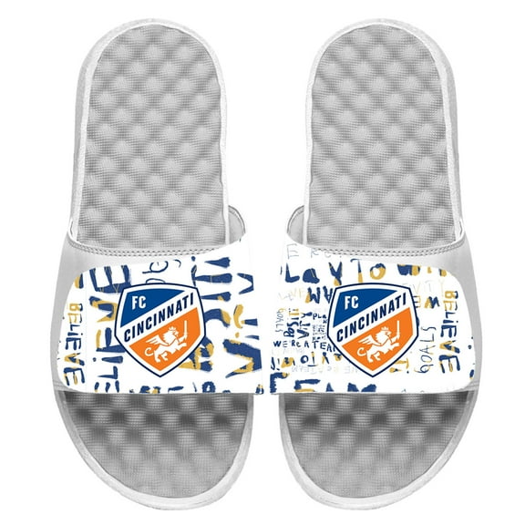 Youth ISlide White FC Cincinnati Kick Cancer Slide Sandals