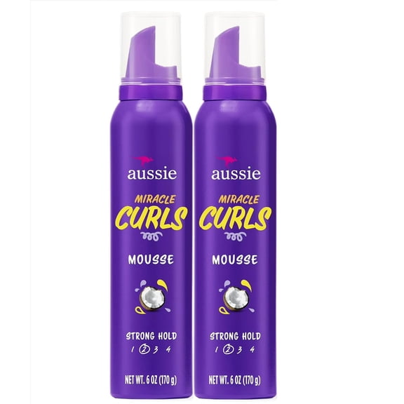 (2 Pack) Aussie Miracle Curls Styling Mousse with Coconut & Jojoba Oil, for Curly Hair, Unisex 6.0 oz