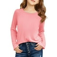 thumbnail image 2 of AINIYS Girls Long Sleeve Tops Kids Lightweight Textured Crewneck Pullover 2025 Fall Trendy Tops Crewneck Knit Basic Tee Pink 110, 2 of 5