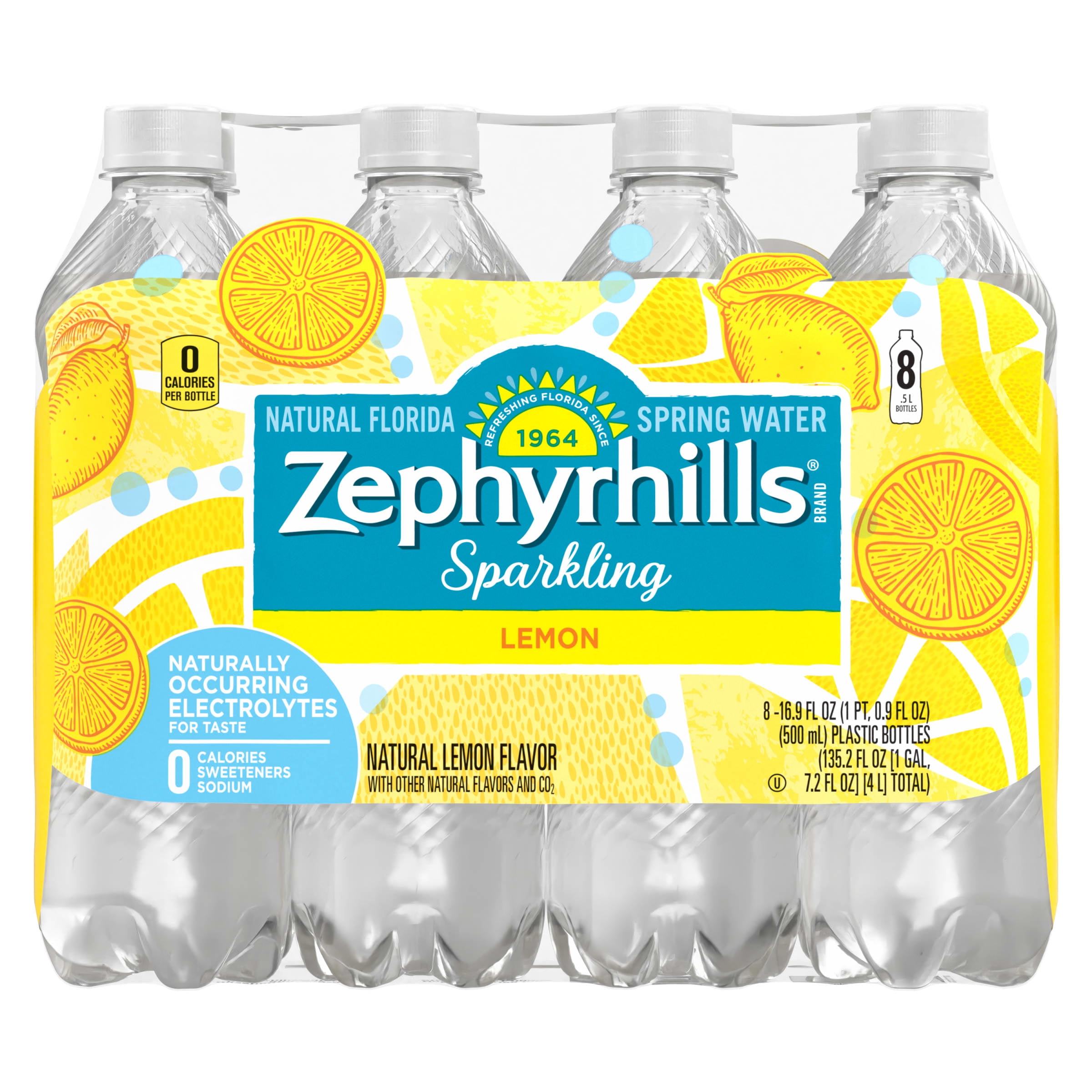 Zephyrhills Sparkling Water, Lively Lemon, 16.9 oz. Bottles (8 Count