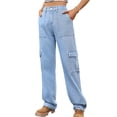 thumbnail image 1 of Pantalones Cargo for mujer, pantalones elásticos de cintura alta, pantalones de viaje de pierna ancha, pantalones casuales holgados, ropa de calle de senderismo con múltiples bolsillos, 1 of 7