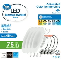 Great Value 6" LED Deep Retrofit Downlight, 13-Watt(75W Replacement) CCT Selectable E26 Base 4 Pack