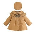 thumbnail image 2 of NAISIBABY Girls Dress Peacoat, Buttons Thermal Lined Ruffles Neck Fall Winter Mid Length Coat with Hat Khaki 3T, 2 of 9