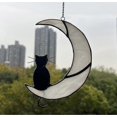 thumbnail image 2 of Black Cat Decor On White Moon Stained Glass Window, Hanging Suncatcher Window Panels Hangings Sun Catcher Black Cat Ornament Decoration, 2 of 4
