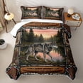 thumbnail image 2 of Manfei Sunset Lake Quilt King,Rustic Wolf King Coverlet Set,Brown,3pcs, 2 of 7