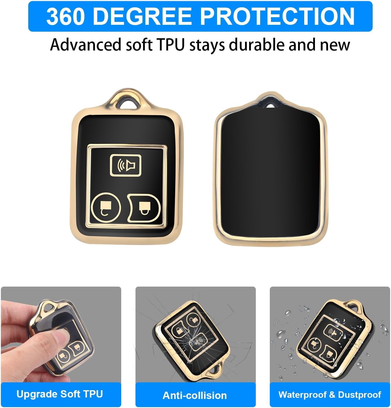 Key Fob Cover Compatible with Fit for Ford Mustang Focus Explorer Edge Taurus Lincoln Mercury Smart Car 4 Buttons Soft TPU Full Protector Keychain Case Holder Protector