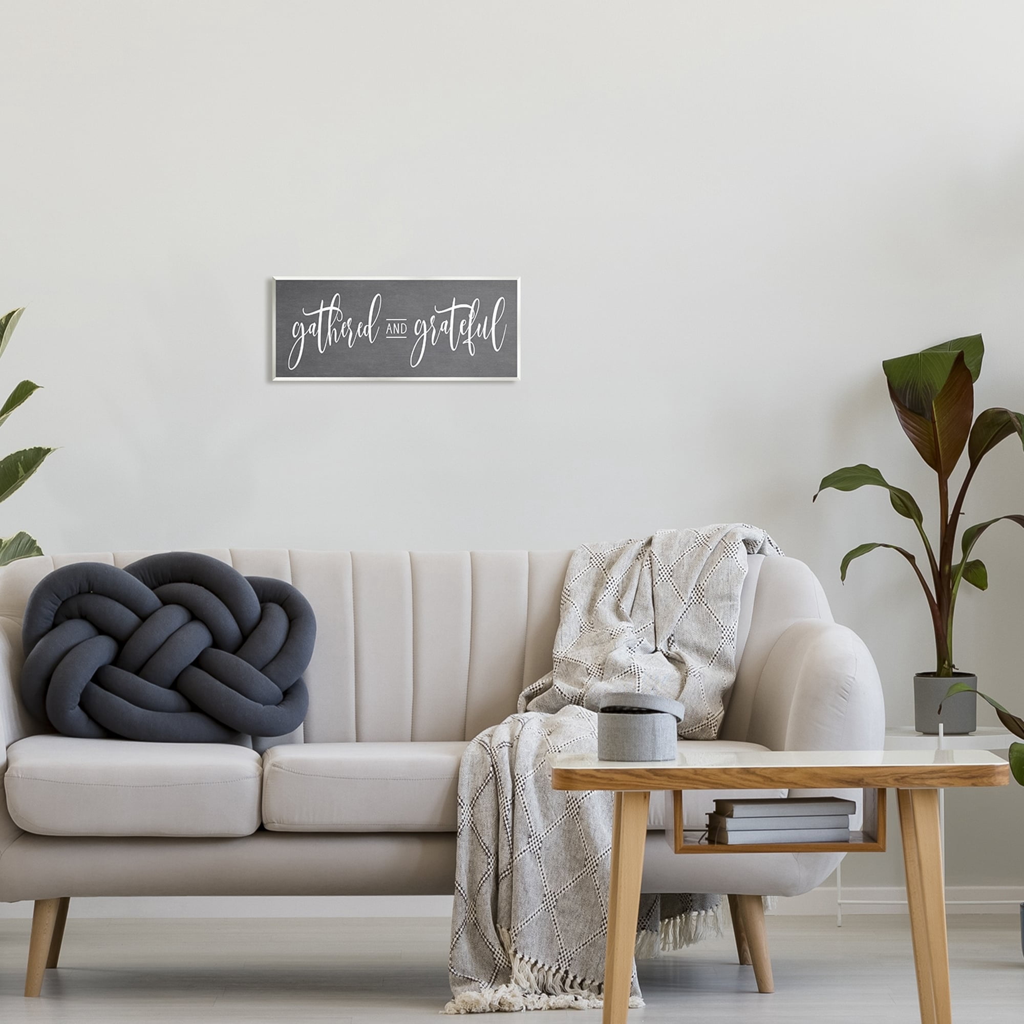 Stupell Industries Gathered & Grateful Fancy Cursive Thankful Family Graphic Art Unframed Art Print Wall Art, Design by Lettered and Lined