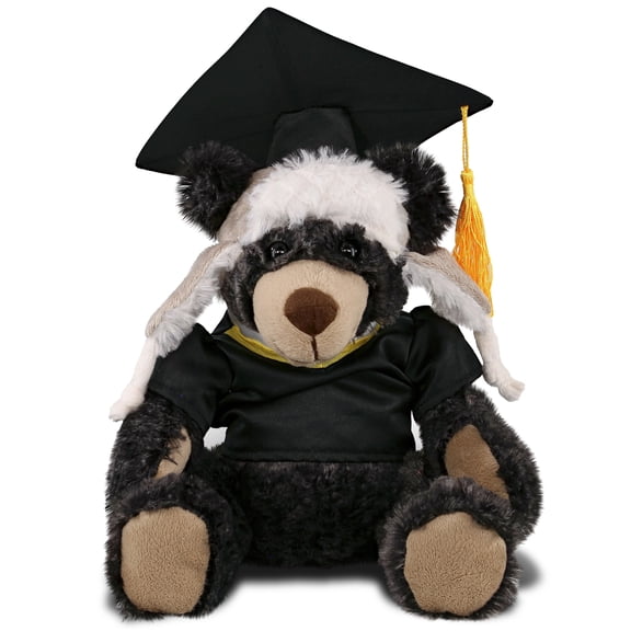 DolliBu Black Bear Graduation Plush Toy - Super Soft Graduation Stuffed Animal Dress Up with Gown and Cap with Tassel Outfit - Reward Celebration Grad Gift - 10 Inches