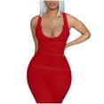 thumbnail image 2 of ClodeEU Women'S Sexy Tank Dress Deep V-Neck Sleeveless Ribbed Party Club Dress Red 10(XL), 2 of 6
