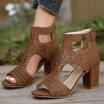 thumbnail image 3 of Gladiator Sandals for Women Open Toe High Block Heeled Summer Booties Breathable Cutout Ankle Strap Back Zipper Ankle Boots Brown Size 8.5, 3 of 7