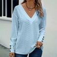 thumbnail image 4 of ClodeEU Womens V Neck Sweaters ,Long Sleeve Shirts With Decorative Buttons ,Lightweight Knit Pullover Tops Light Blue,Womens Plus XL, 4 of 4
