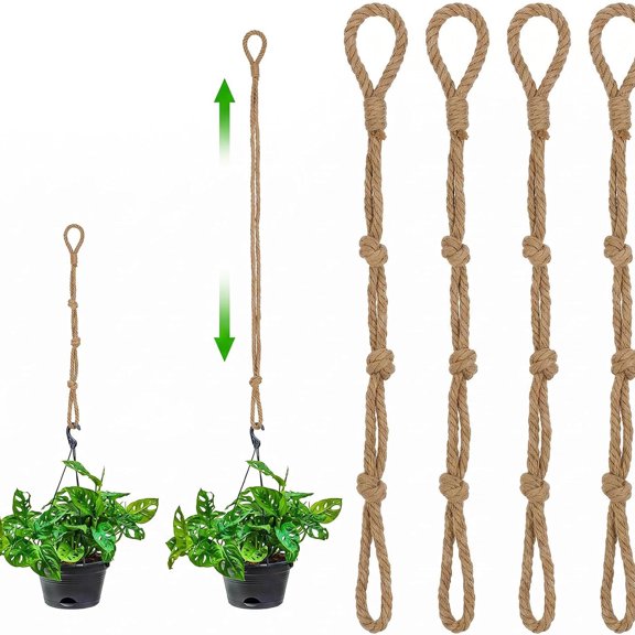 LQSEO 4 Pcs Adjustable Macrame Plant Hanger Extenders Indoor Hanging Planter Connectable Hanging-Plant Extender Rope Plants Extenders for Baskets Outdoor Plant Decoration(Brown)