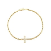 Brilliance Fine Jewelry Cubic Zirconia Cross Rope Bracelet in 10K Yellow Gold, 7.5"