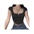 thumbnail image 2 of Txlixc Mujeres Verano Sexy Crop Tops Manga Corta Cuello Cuadrado Botón Camiseta Txlixc Sexy, 2 of 3
