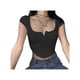 thumbnail image 2 of Txlixc Mujeres Verano Sexy Crop Tops Manga Corta Cuello Cuadrado Botón Camiseta Txlixc Sexy, 2 of 3