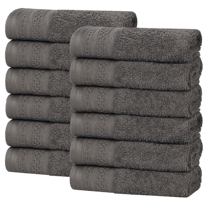 Superior Honeycomb Cotton Medium Weight Face Towels Washcloths, Set of 12, Gunmetal
