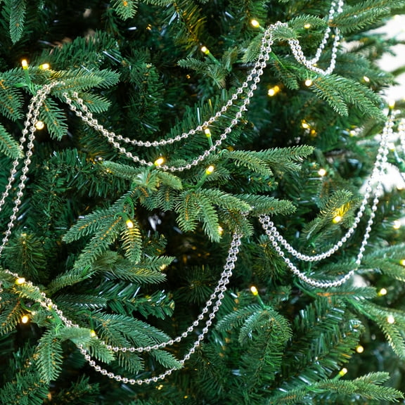 Northlight Shiny Beaded Christmas Garland -15' x .25" - Silver - Unlit