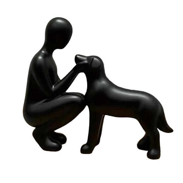 Figura decorativa de escritorio conmemorativa de hombre y perro, ideal para hoteles. Negro