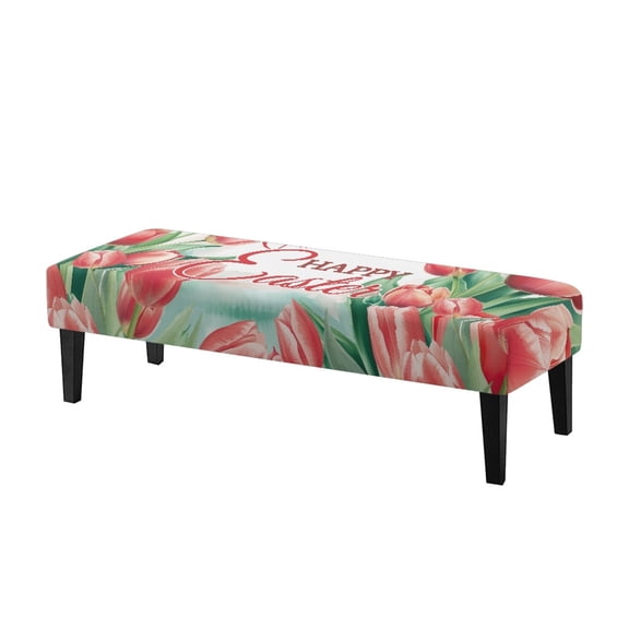 Psesaysky Easter Rectangle Bench Seat Protector Cover with Tulip Pattern, Elastic Anti Dust Polyester Spandex Fabric for Dining Room