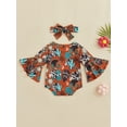 thumbnail image 4 of Cenuakty Infant Girls Romper and Headband, Flower/ Cactus Print Long Flared Sleeves Round Neck Jumpsuit, 4 of 7