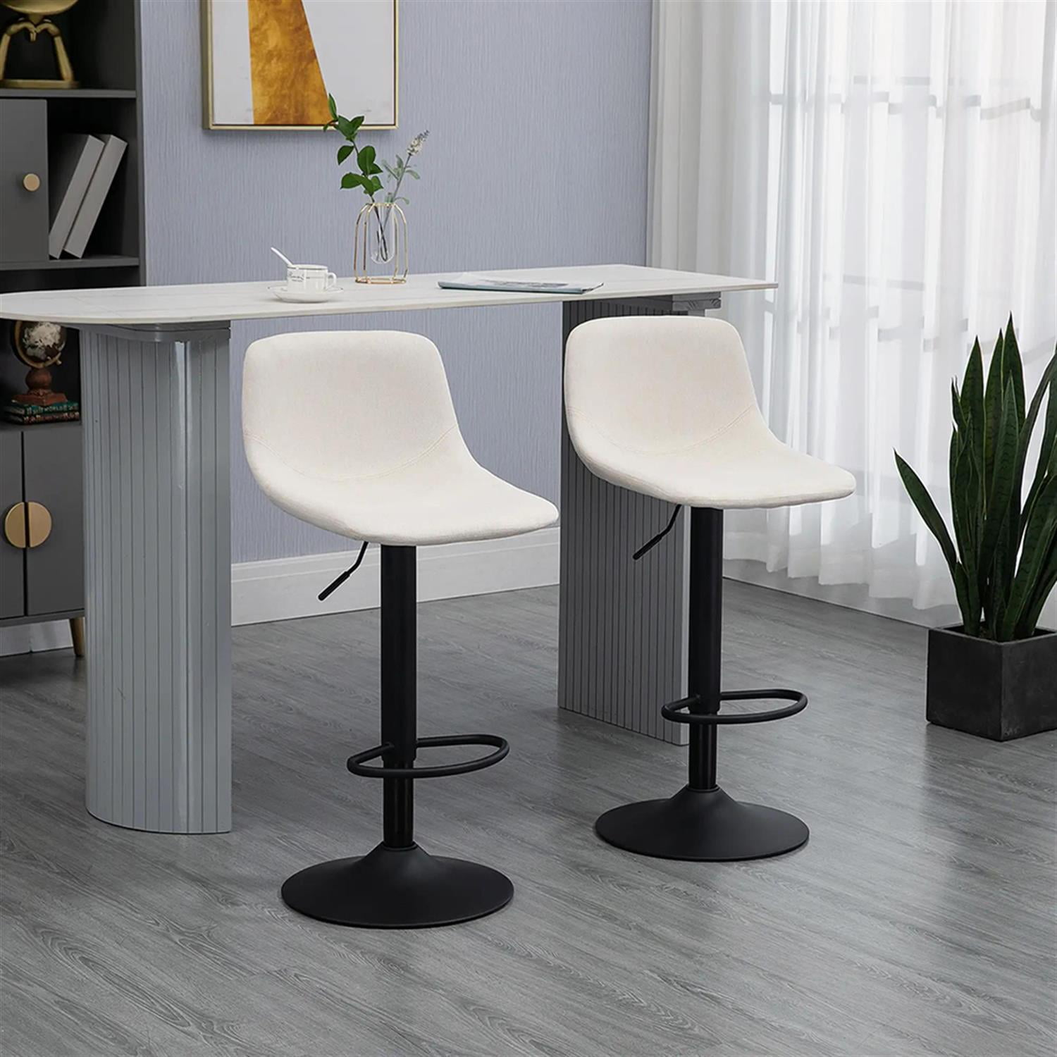 Demi Bonn Modern Swivel Bar Stool Set of 4 with Adjustable Height, Bar Height Stool with Upholstered Back and Steel Legs for Kitchen, Dinning Room, White