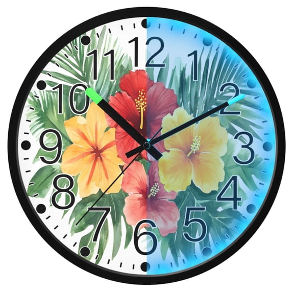 Ryvnso Tropical Floral 12 Inch Night Light Wall Clock Silent Battery Operated Luminous Clocks
