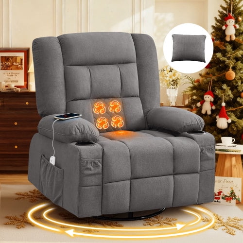 TAORUIFANG Kneading Massage Rocker Recliner Chair with 4-Point 3D Kneading Massage and Heat for Living Room with Rocking Function and 2 Cup Holders, USB Charge Port