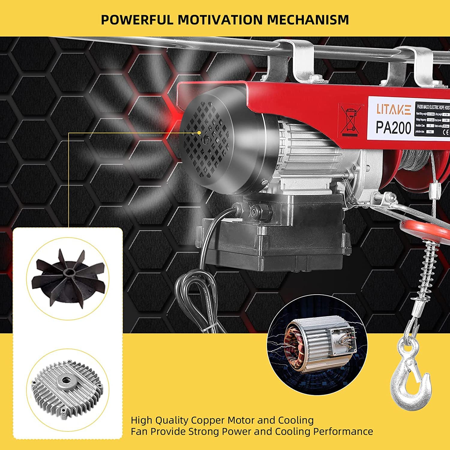 Electric Hoist, 880 Lbs Lift Electric Wire Rope Hoist Crane with Wireless Remote Control Power System, 110V Electric Winch Crane for Factories, Warehouses, Construction, Building, Goods Lifting
