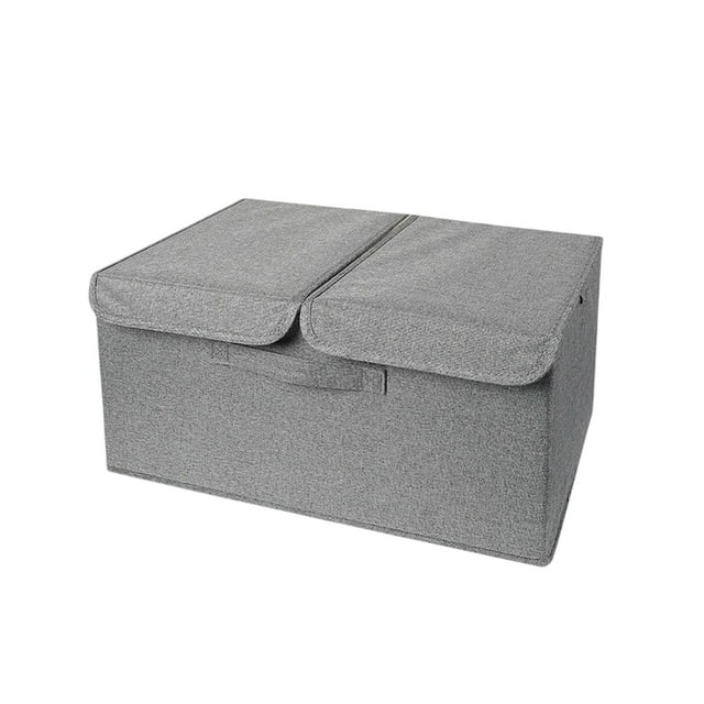 Fabric Storage Bin with Double Lid, Foldable Cloth Organizer for Toys/Clothes, Gray Home Decor Box