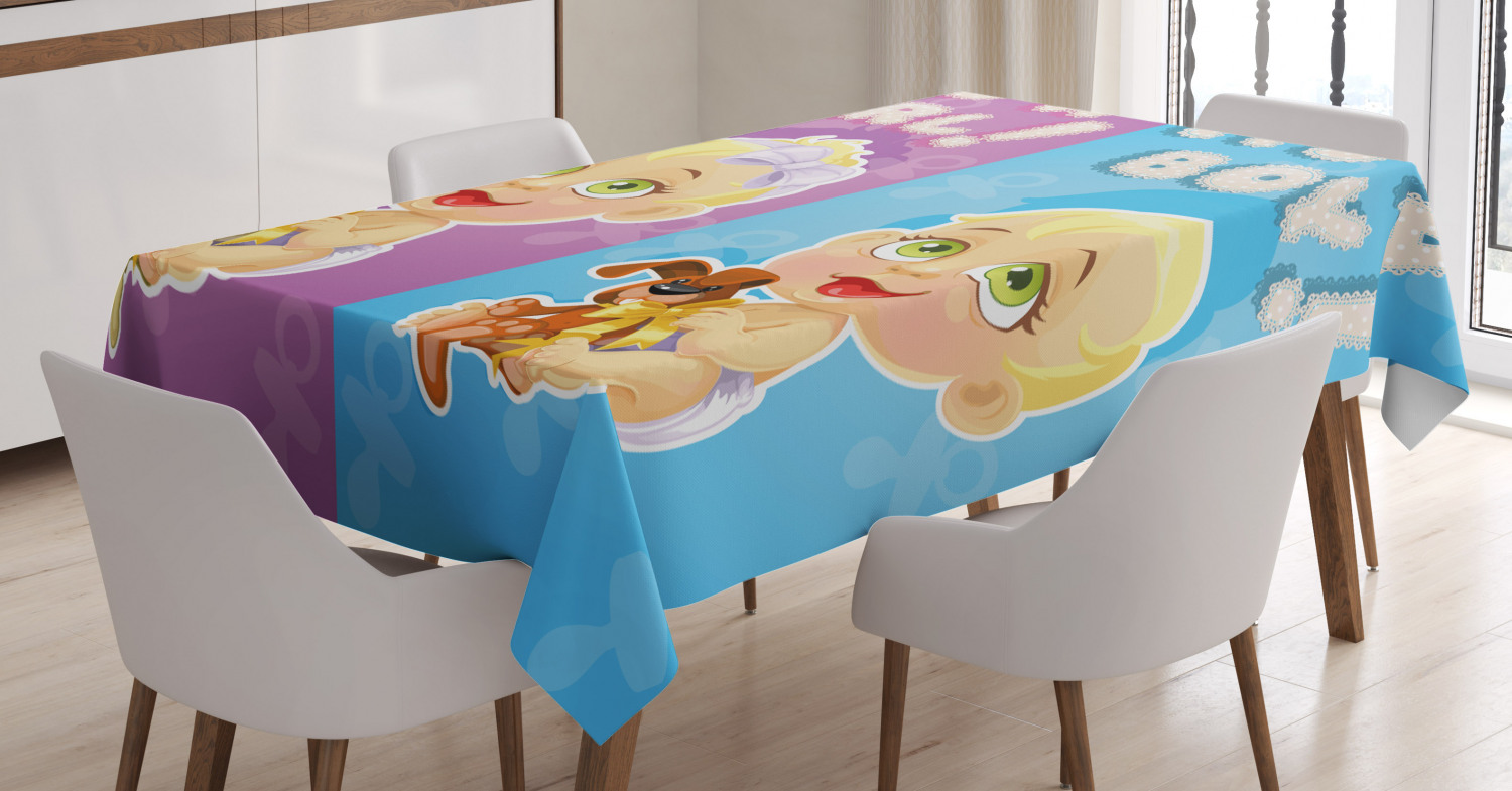 Gender Reveal Decorations Tablecloth, Girl and Baby Boy with Dogs Cute