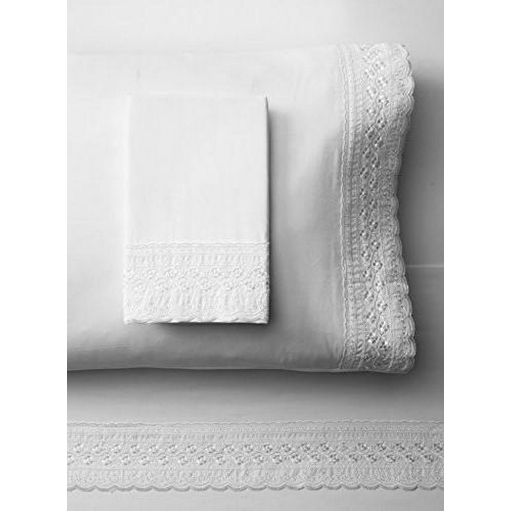 Kate Cotton Percale Embroidered Lace White Sheet Set WHITE / Queen