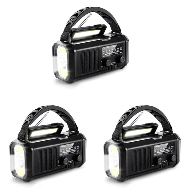 3X Radio Meteorológica de Emergencia FM/AM/, Radio Portátil con Manivela, Linterna, Energía Solar de 10000 MAh para Acampar Al Aire Libre