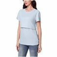 thumbnail image 2 of Antinious Maternity Clothing Tops Blouses for Women,Pregnancy Maternity Solid Color Casual Shirts,Pregnant Womens Nursing Solid Color Round Neck Short Sleeve Breastfeeding Blouse,Light Blue,M, 2 of 5