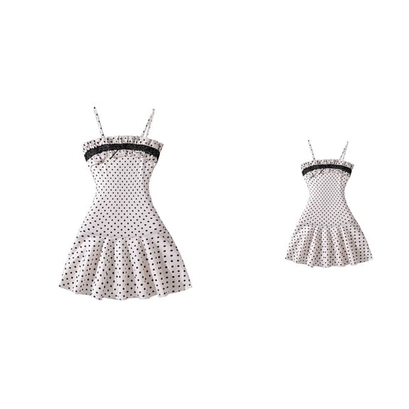 Retro Polka Dot Girls Dress, Elegant Bodycon Sleeveless Spaghetti Strap with Bowknot Heart Neck, 1950s Vintage Style Halter Design for Ages 4-12, for Summer Casual & Party Wear