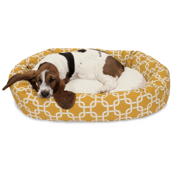 Majestic Pet Sherpa Links Bagel Pet Bed for Dogs, Calming Dog Bed Washable, Medium, Yellow