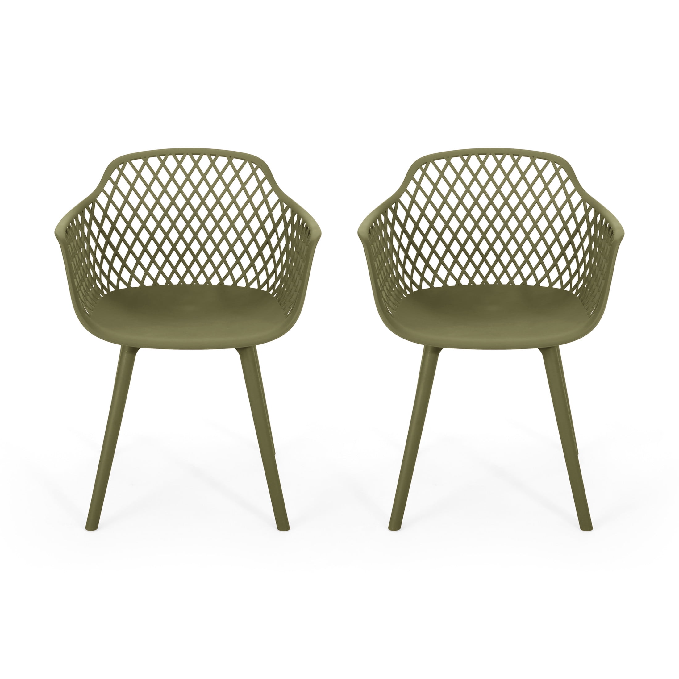 Christopher Knight Home Poppy Plastic Outdoor Dining Chairs Set of 2, Mesh Back Design, Olive Green