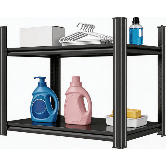 22" H x 16" W x 16" D Garage Shelving Heavy Duty Metal Shelving 1200LBS Storage Shelves Adjustable Metal Shelves for Storage Industrial Garage Shelf for Warehouse Basement 2-Tier Black