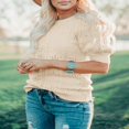 thumbnail image 4 of QJUHUNG Women Short Puff Sleeve Sweaters Loose Lightweight Pointelle Knit Pullover Tops, 4 of 5