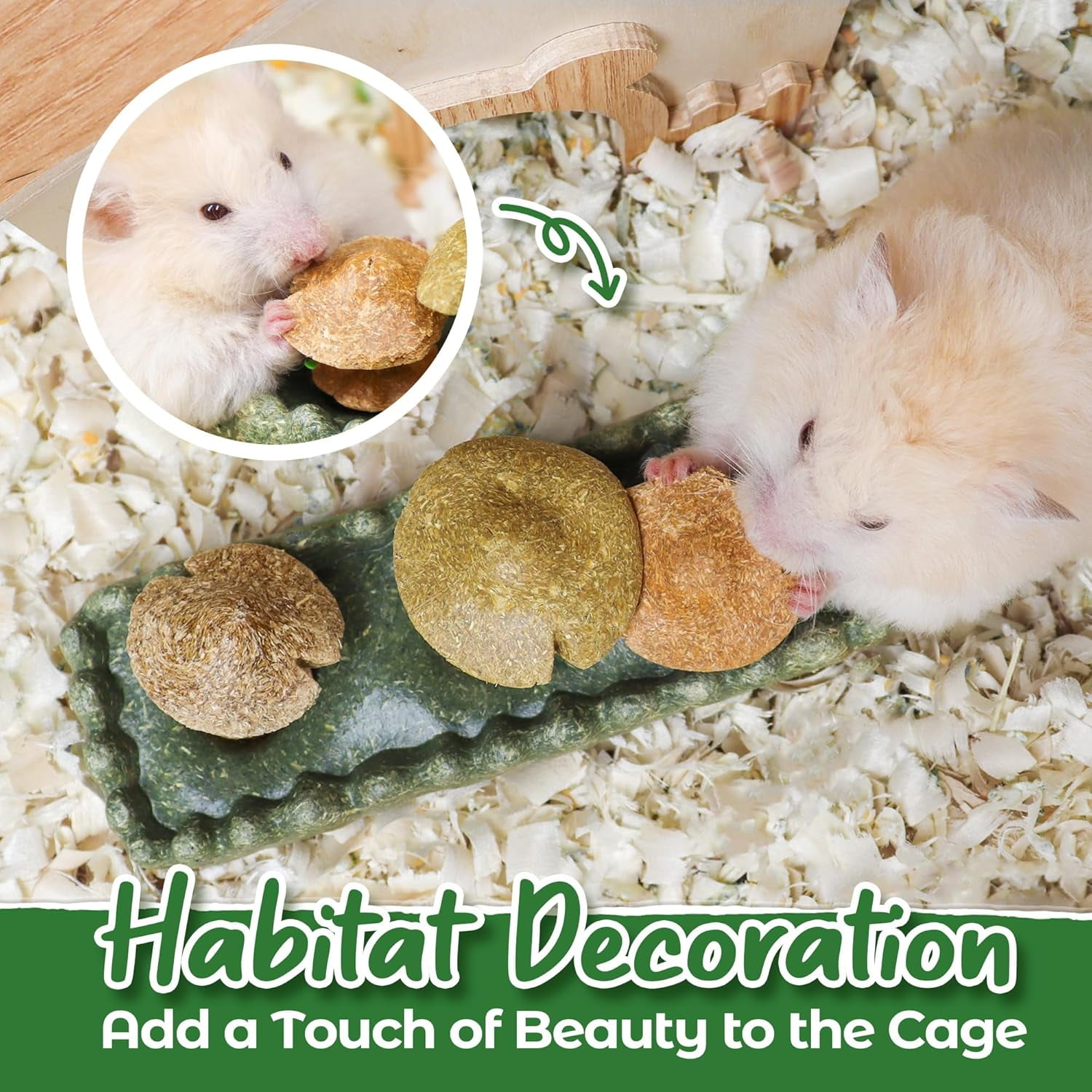 Guinea Pig Chew Toys, Prevent Teeth Overgrowth, Natural Timothy Grass & Vegetables, Hamster Chew Toys, Guinea Pig Toys, Chinchilla Toys, 4PCS, Grass Patch & Mushrooms