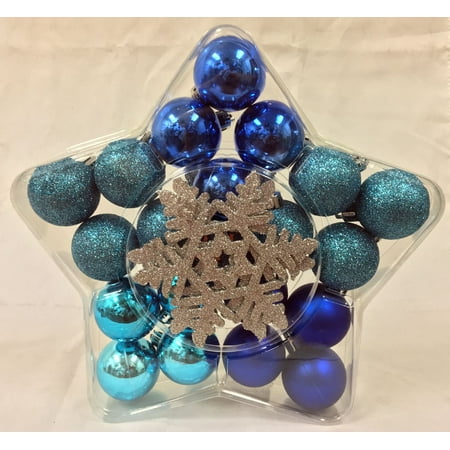 - Blue Miniature Balls with Silver Snowflakes Christmas Ornaments Set of 24 New