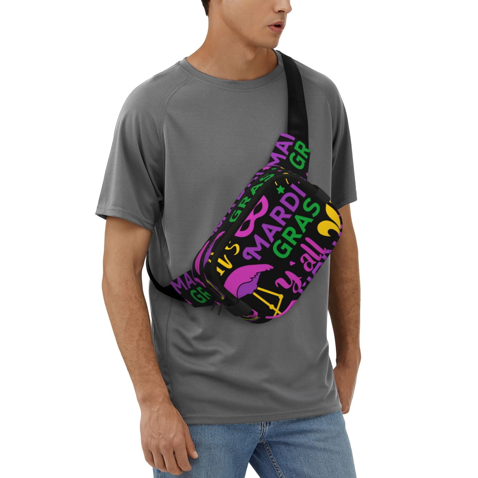 Hirioo Mardi Gras with Flamingo for Double Layer Waist Bag Adjustable Fanny Pack For Travel Running Hiking