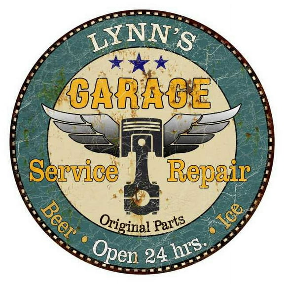 LYNN'S Garage 14" Round Metal Sign Man Cave Home Wall Decor 100140027089